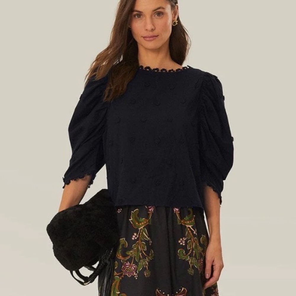 Farm Rio 3D Flower Blouse Black Medium New With Tags - Picture 5 of 7